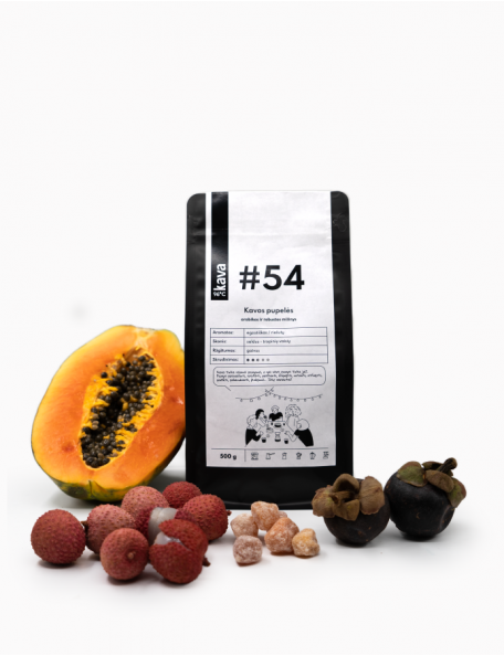 Kavos pupelės KAVA96°C, Nr.54, 500 g, Brazilija, Kosta Rika, Indija. Skonis: saldus, tropinių vaisių