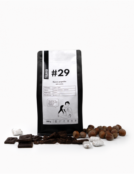 Kavos pupelės KAVA96°C, Nr.29, 500 g, Brazilija, Gvatemala, Kolumbija. Skonis: juodojo šokolado, riešutinis.