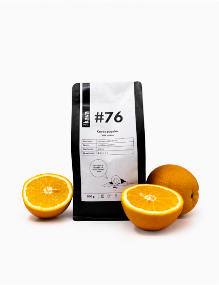 Kavos pupelės KAVA96°C, Nr.76, 500 g, Brazilija, Uganda, Kolumbija. Skonis: vaisiškas, apelsinų.