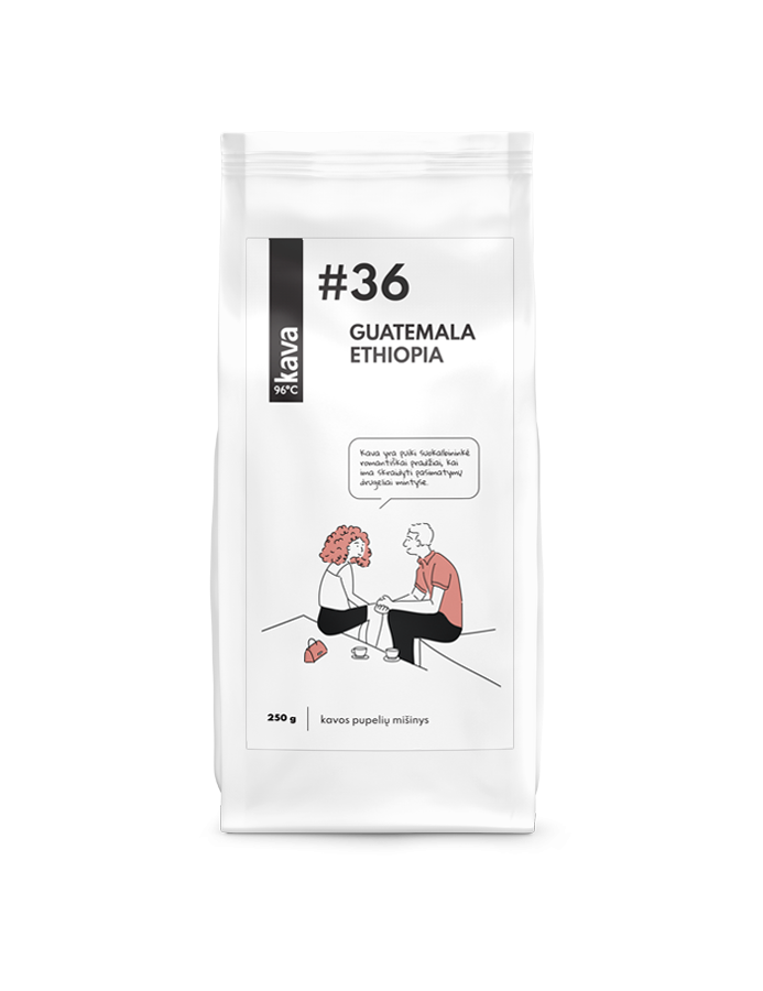 Skrudintos kavos pupelės KAVA96 Nr.36, MIX (Guatemala 50%, Ethiopia Yirgacheffe 50%) 250g