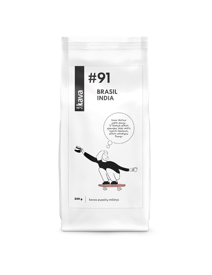 Skrudintos kavos pupelės KAVA96 Nr.91, MIX Brazil NY2 Moggiana, India Robusta Cherry AB 250g